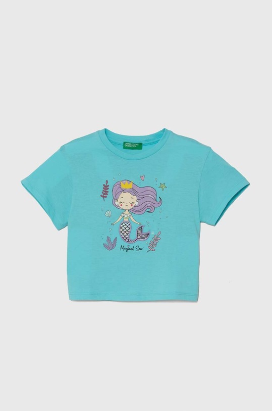 United Colors of Benetton tricou de bumbac pentru copii print turcoaz 3096G10HC.P.Seasonal