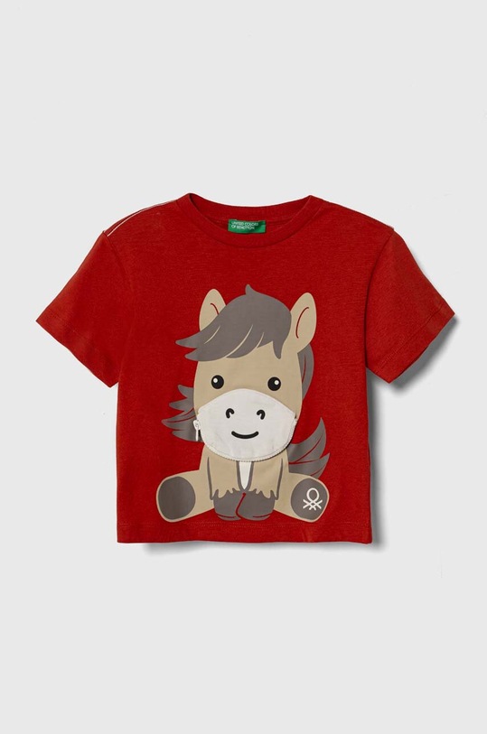 Παιδικό βαμβακερό μπλουζάκι United Colors of Benetton στάμπα κόκκινο 3096G10DA.P.Seasonal