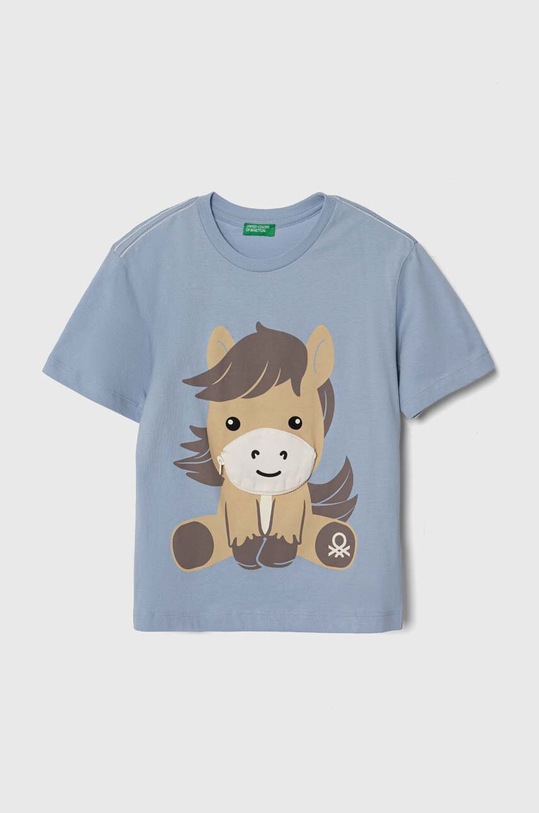 Παιδικό βαμβακερό μπλουζάκι United Colors of Benetton στάμπα μπλε 3096G10DA.P.Seasonal