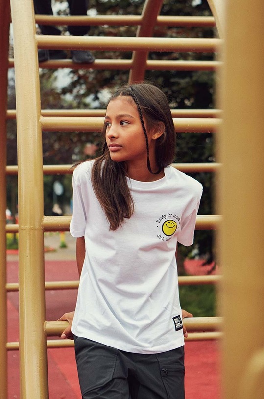 Jack Wolfskin t-shirt bawełniany dziecięcy SMILEYWORLD nadruk biały 1610741.