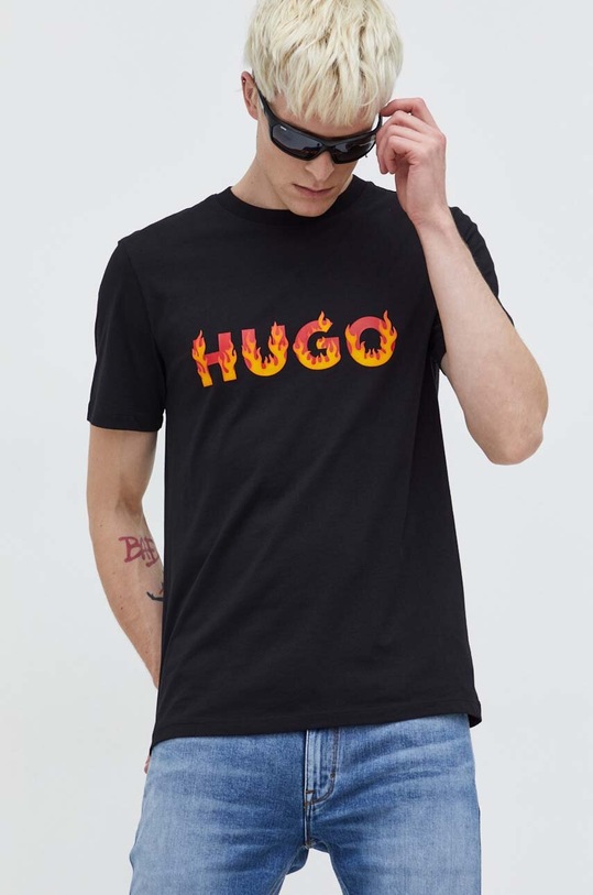 HUGO tricou din bumbac print negru 50504542