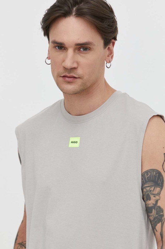 Памучна тениска HUGO щампа бежов 50505305