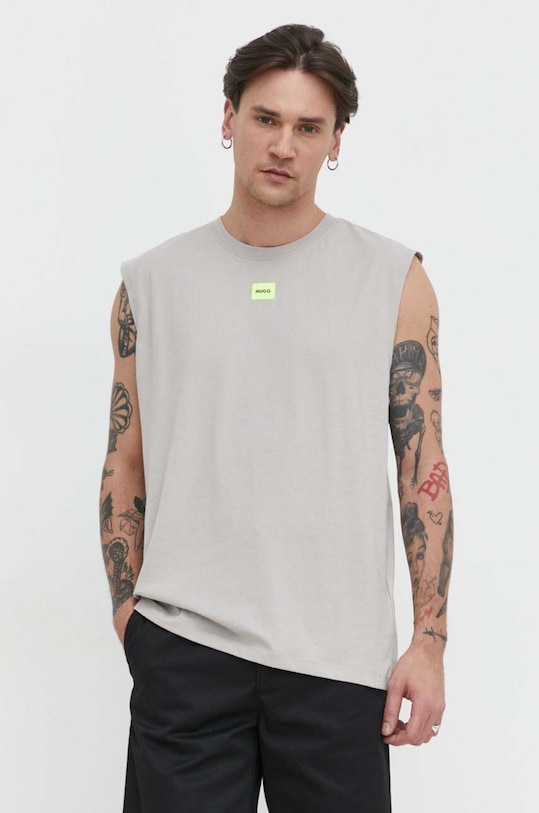 Памучна тениска HUGO бежов 50505305