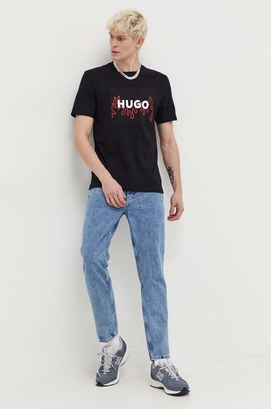 Хлопковая футболка HUGO 50506989 чёрный SS24