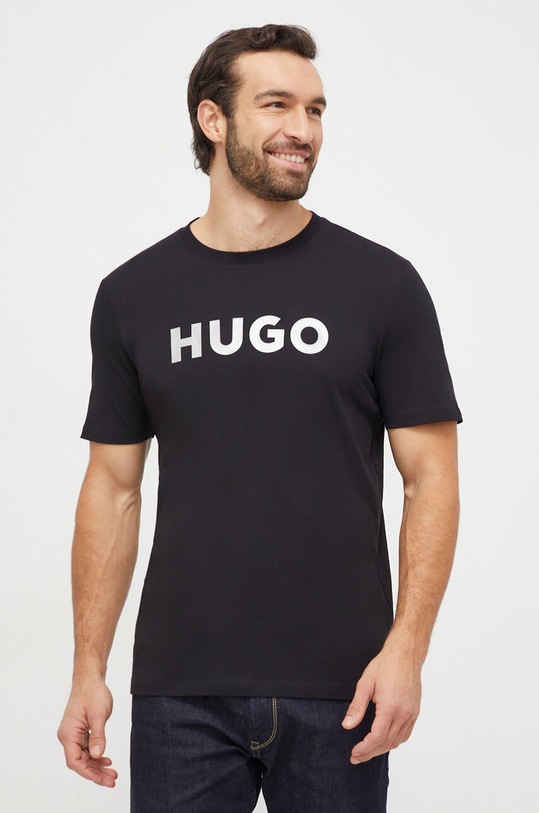 Bavlněné tričko HUGO potisk černá 50506996