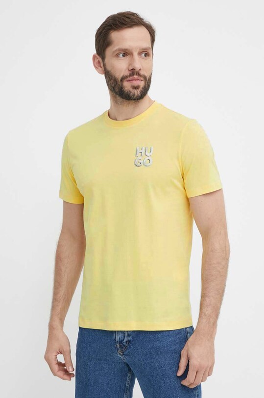 Bavlnené tričko HUGO 50508944 žltá SS24