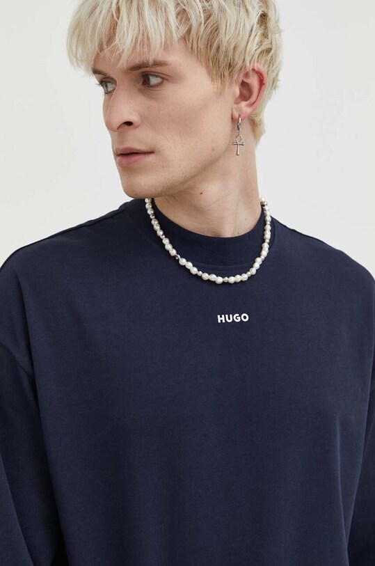 Бавовняний лонгслів HUGO темно-синій 50511029