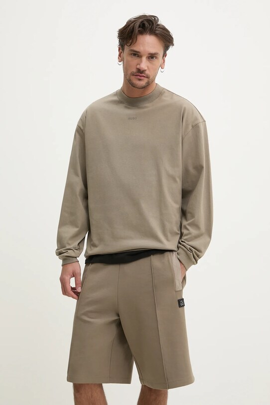 HUGO top a maniche lunghe in cotone rilassato beige 50511029