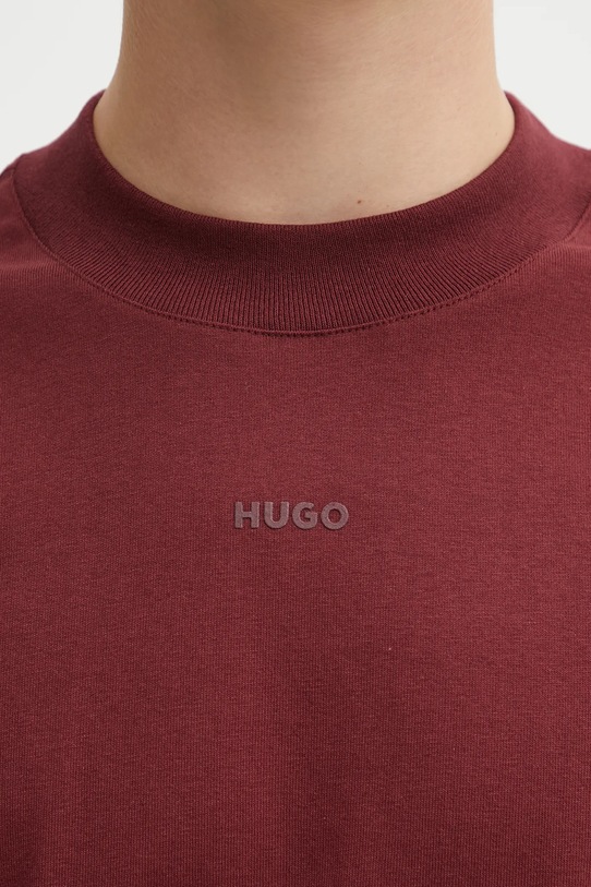Βαμβακερή μπλούζα με μακριά μανίκια HUGO 50511029 μπορντό