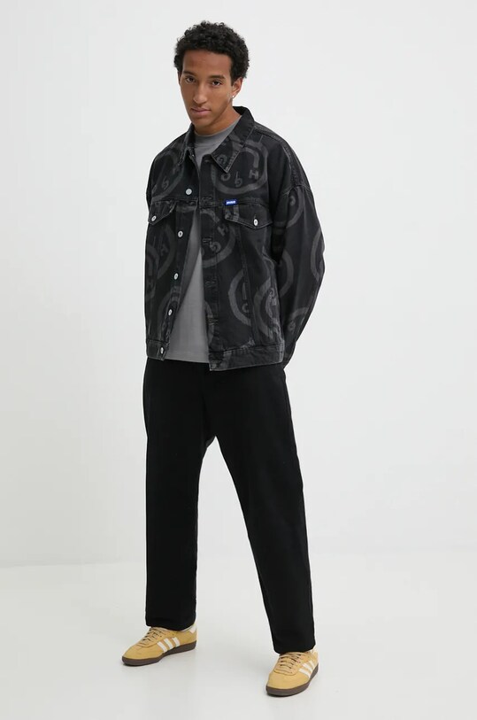 Βαμβακερή μπλούζα με μακριά μανίκια HUGO 50511029 γκρί AW25