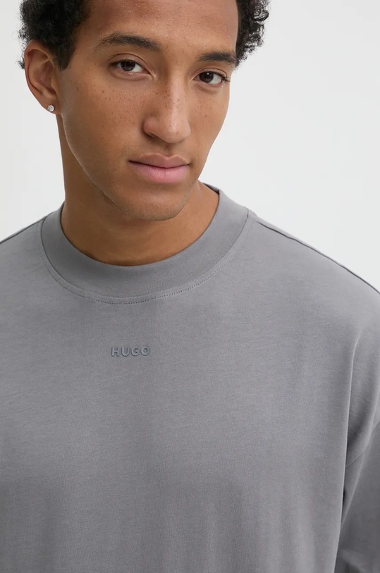 Βαμβακερή μπλούζα με μακριά μανίκια HUGO γκρί 50511029