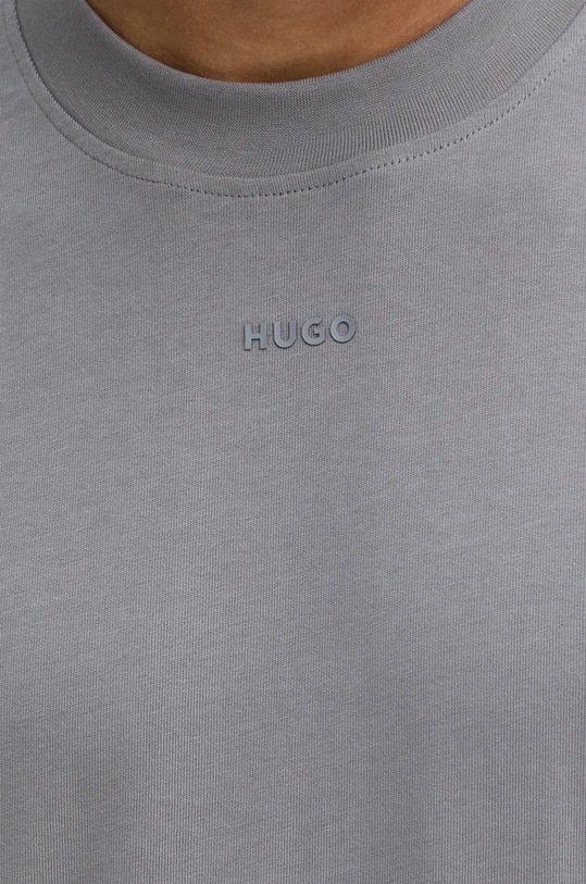 Βαμβακερή μπλούζα με μακριά μανίκια HUGO 50511029 γκρί