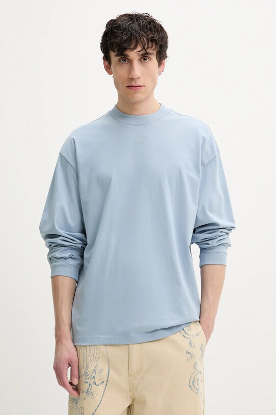 HUGO longsleeve din bumbac uni albastru 50511029