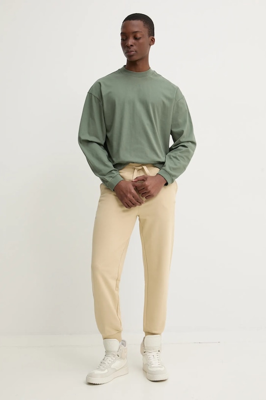 Bombažna majica z dolgimi rokavi HUGO 50511029 zelena AW25