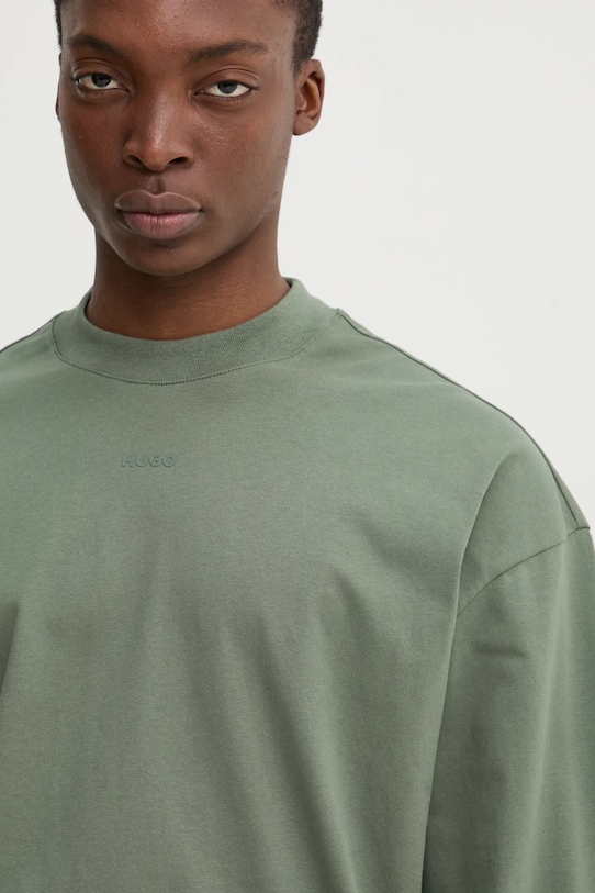 Bombažna majica z dolgimi rokavi HUGO zelena 50511029