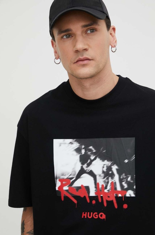 Bavlněné tričko HUGO černá 50504871