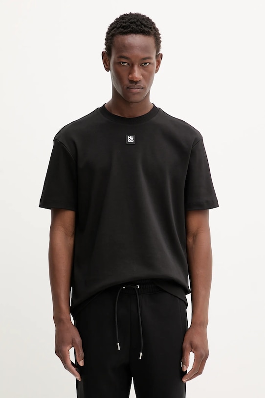 Памучна тениска HUGO черен 50505201