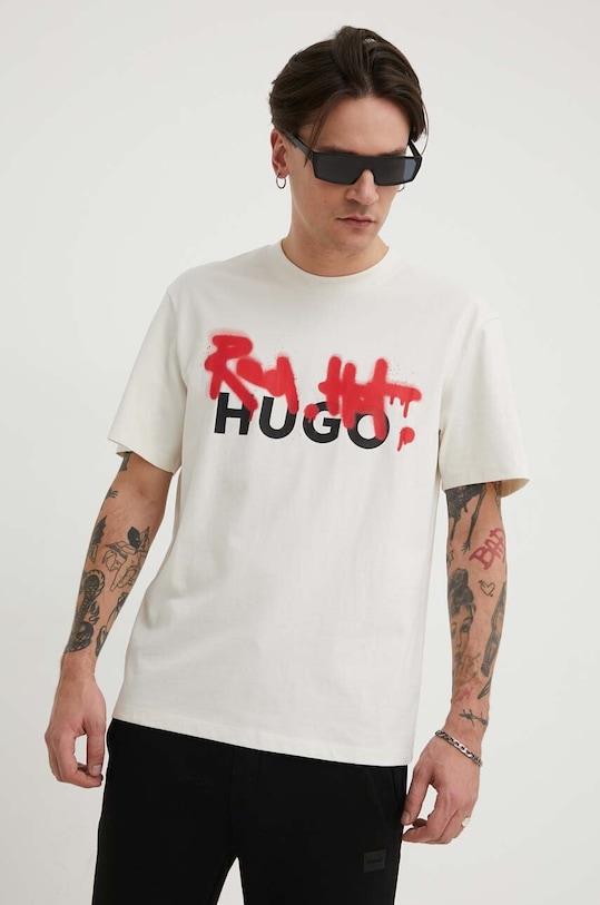 HUGO tricou din bumbac print bej 50508513