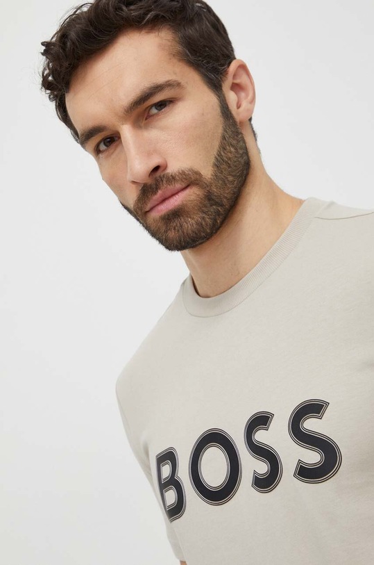 Oblečení Bavlněné tričko Boss Green 50506344 béžová