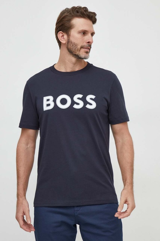 Βαμβακερό μπλουζάκι Boss Green 50506344 σκούρο μπλε SS24