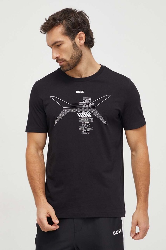 Bavlněné tričko Boss Green potisk černá 50506358