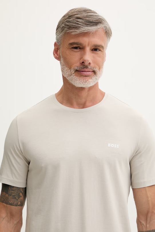 BOSS T-shirt lounge męski bawełniany z elastanem Mix&Match T-Shirt R beżowy 50515312