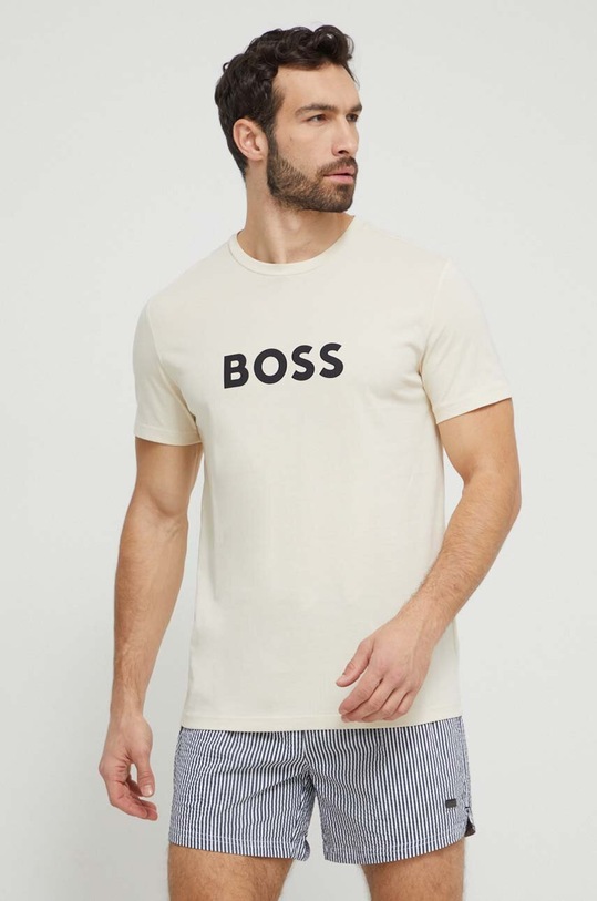 BOSS t-shirt bawełniany nadruk beżowy 50503276