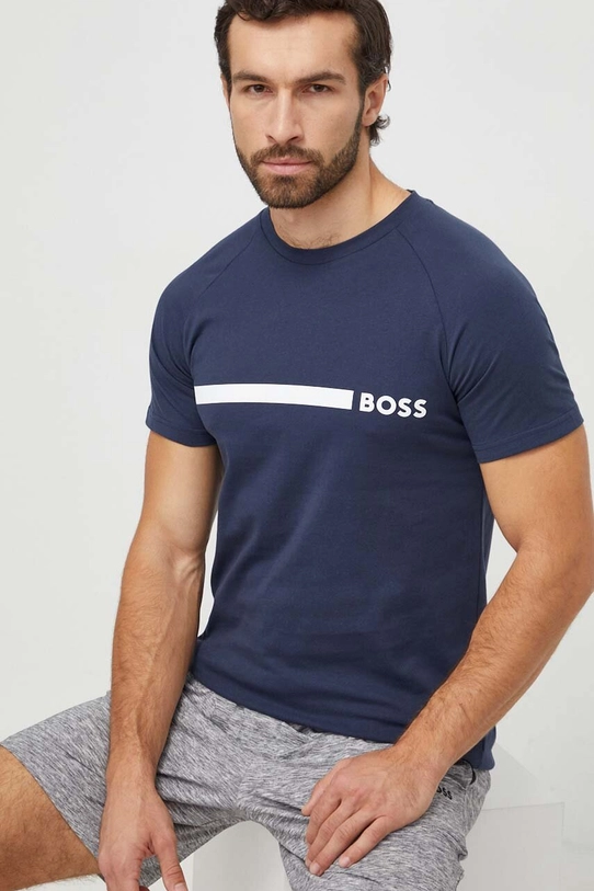 BOSS t-shirt bawełniany nadruk granatowy 50517970