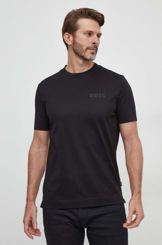 Βαμβακερό μπλουζάκι BOSS κανονικό μαύρο 50504557