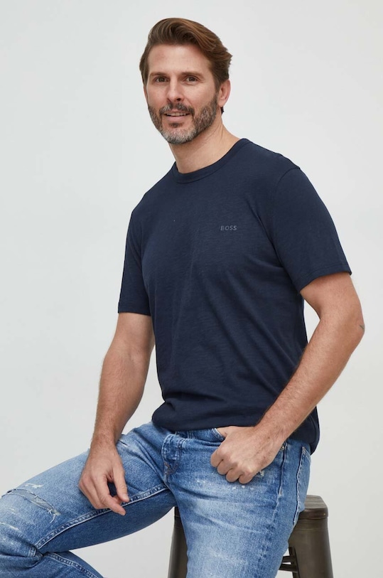 Βαμβακερό μπλουζάκι Boss Orange κανονικό σκούρο μπλε 50508243
