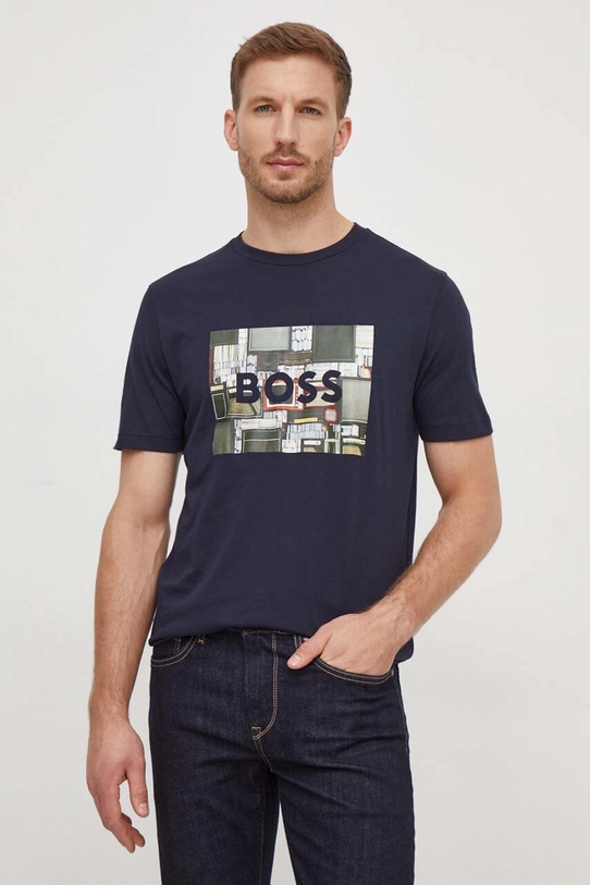 Boss Orange t-shirt bawełniany nadruk granatowy 50510009