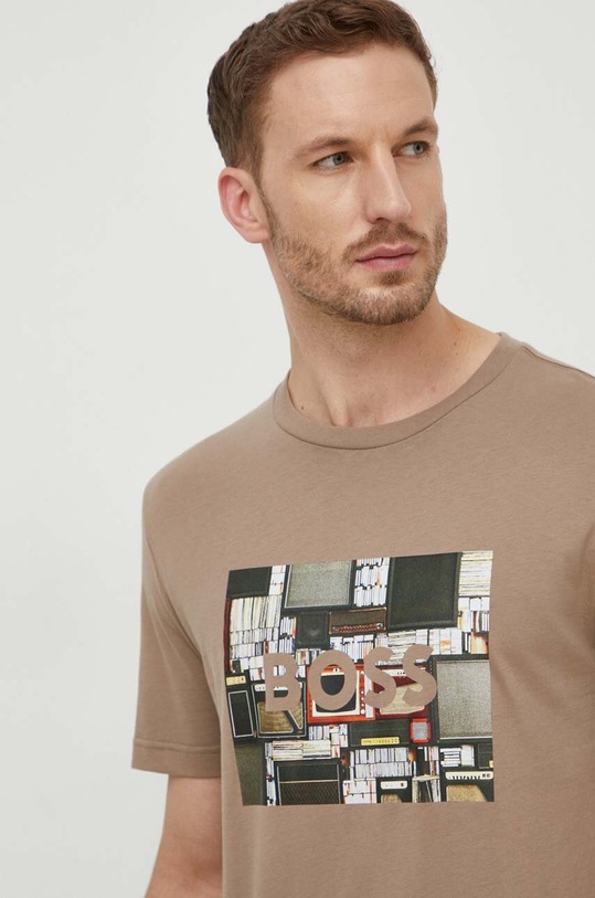 BOSS Orange tricou din bumbac print bej 50510009