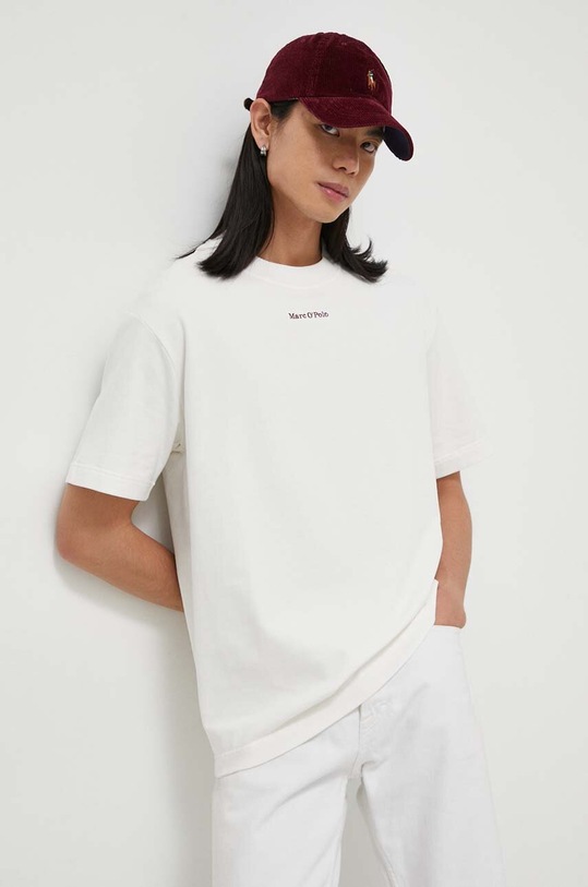Marc O'Polo t-shirt bawełniany aplikacja beżowy 420221351430