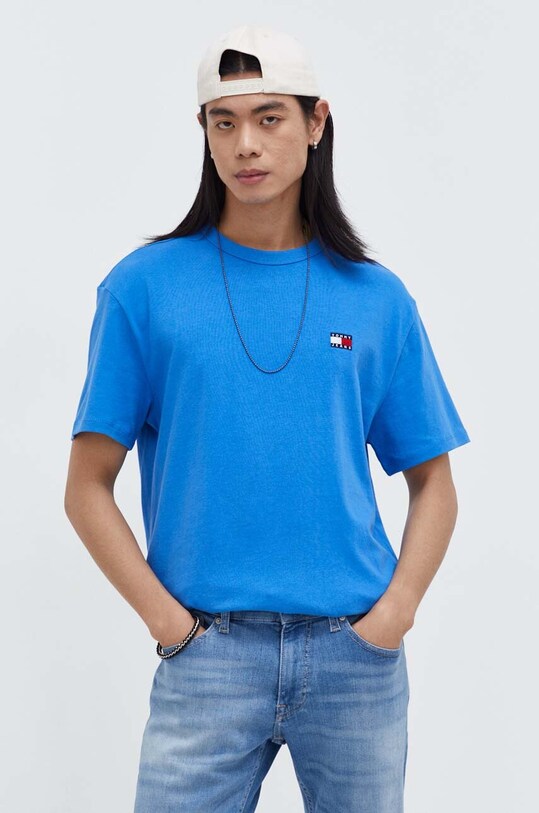 Хлопковая футболка Tommy Jeans regular голубой DM0DM17995