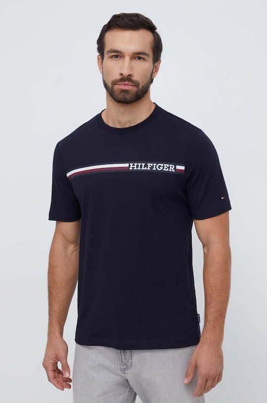 Bavlněné tričko Tommy Hilfiger MW0MW33688 námořnická modř SS24