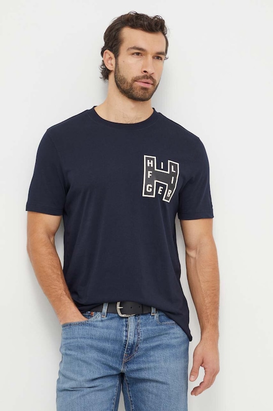 Tommy Hilfiger t-shirt bawełniany nadruk granatowy MW0MW33893