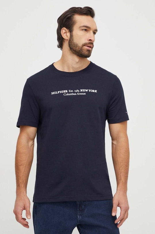 Bavlnené tričko Tommy Hilfiger MW0MW33895 tmavomodrá SS24