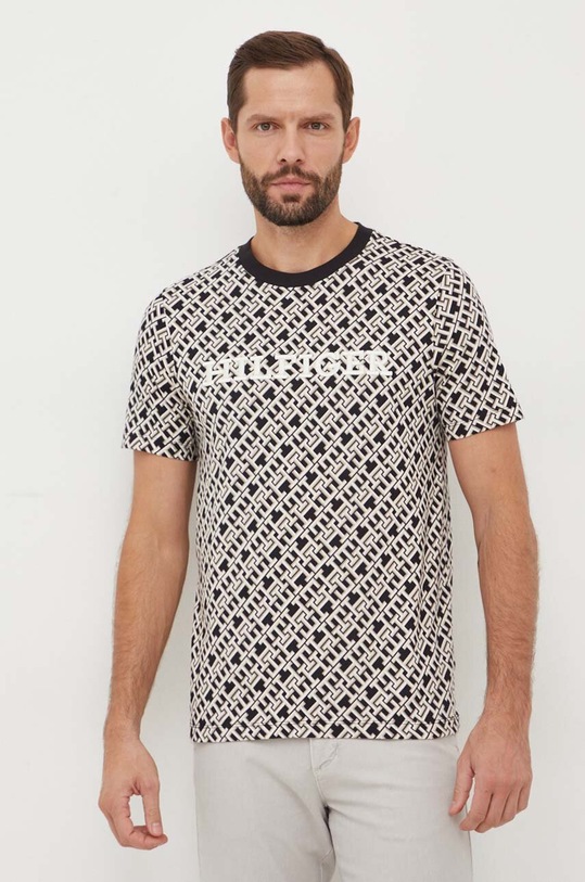 Tommy Hilfiger t-shirt bawełniany wzorzyste czarny MW0MW34187