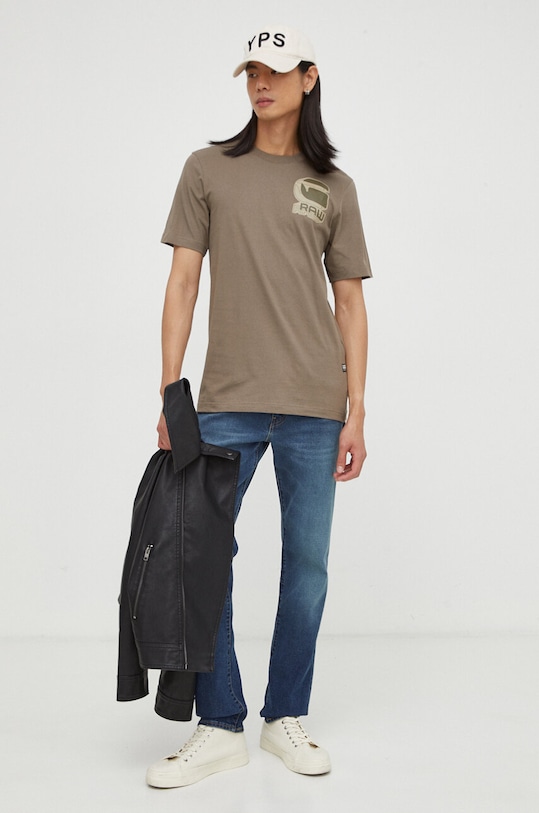G-Star t-shirt bawełniany D23901.336 beżowy SS24