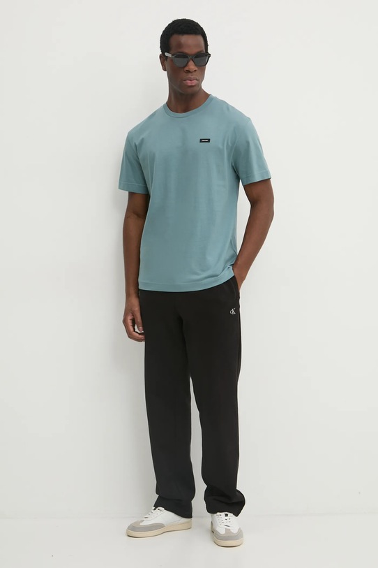 Pamučna majica Calvin Klein K10K112749 tirkizna SS25
