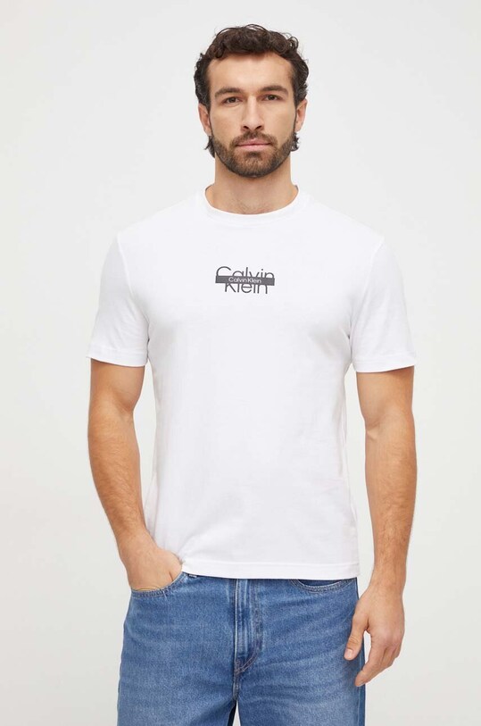 Calvin Klein t-shirt bawełniany nadruk biały K10K112395