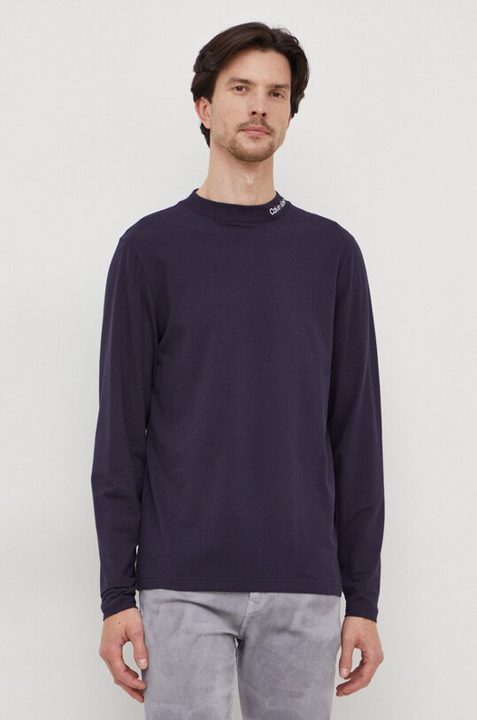 Tričko s dlhým rukávom Calvin Klein jednofarebný tmavomodrá K10K112757