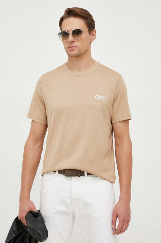 Βαμβακερό μπλουζάκι Michael Kors βαμβάκι μπεζ CH351RH1V2