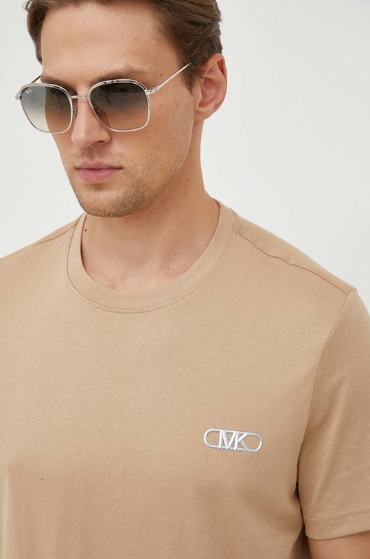 Βαμβακερό μπλουζάκι Michael Kors μπεζ CH351RH1V2
