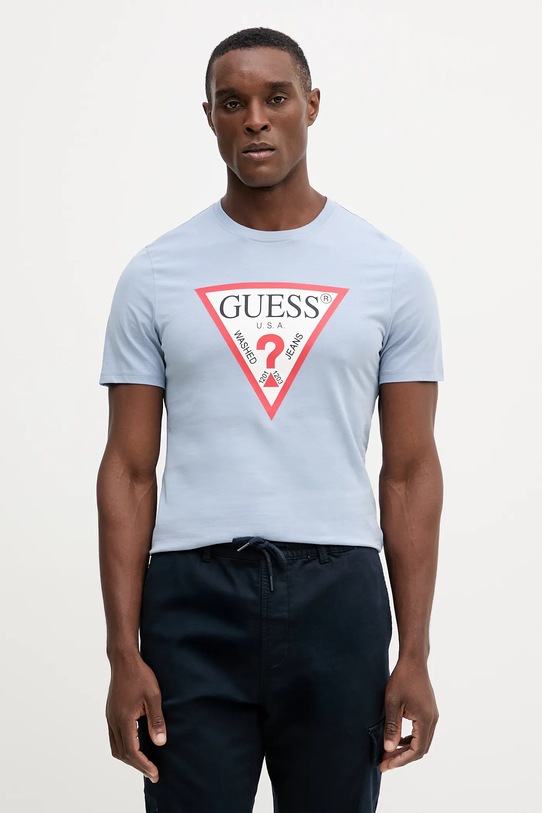 Guess t-shirt bawełniany nadruk niebieski M2YI71.I3Z14