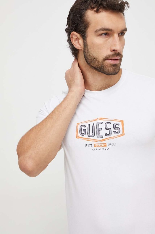 Guess tricou din bumbac print alb M4RI33.J1314
