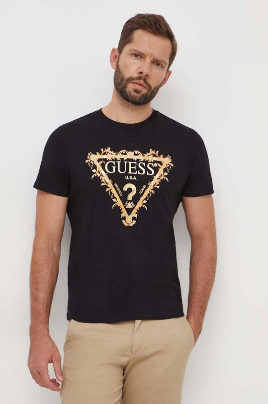 Guess tricou din bumbac print negru M4RI62.K9RM1