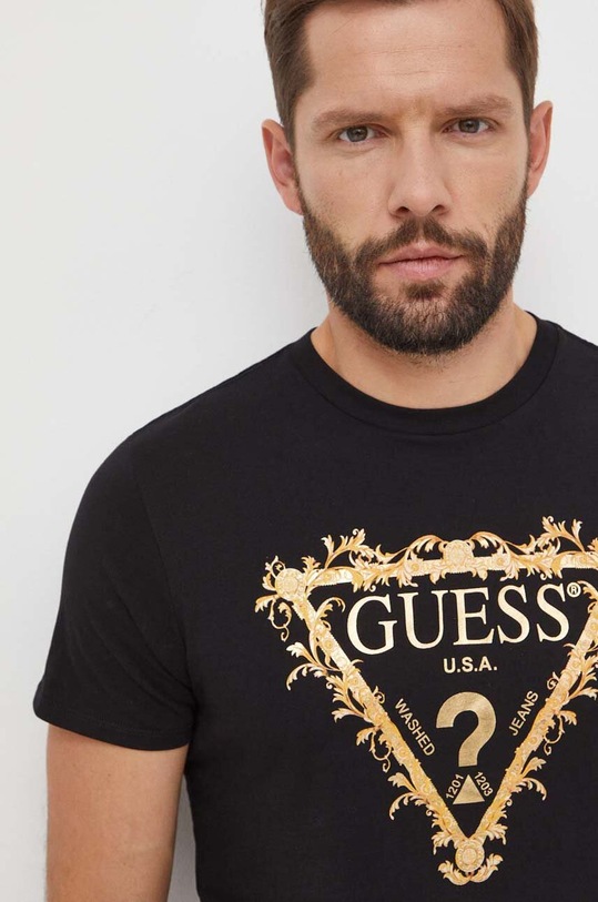 Guess tricou din bumbac negru M4RI62.K9RM1
