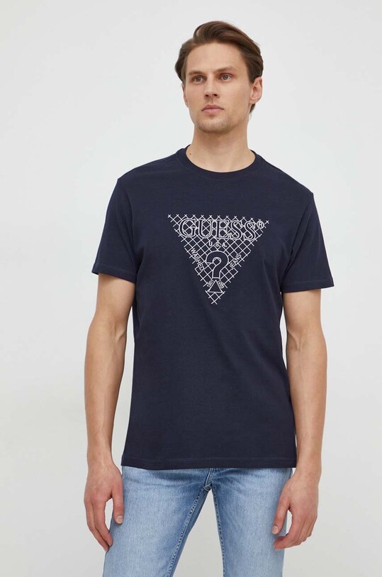 Памучна тениска Guess щампа тъмносин M4RI27.K8FQ4