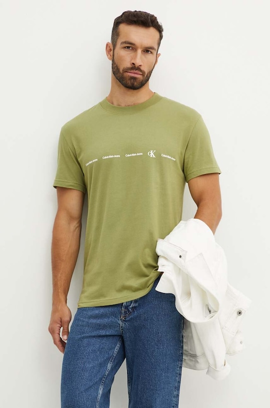 Calvin Klein Jeans t-shirt bawełniany nadruk zielony J30J324668